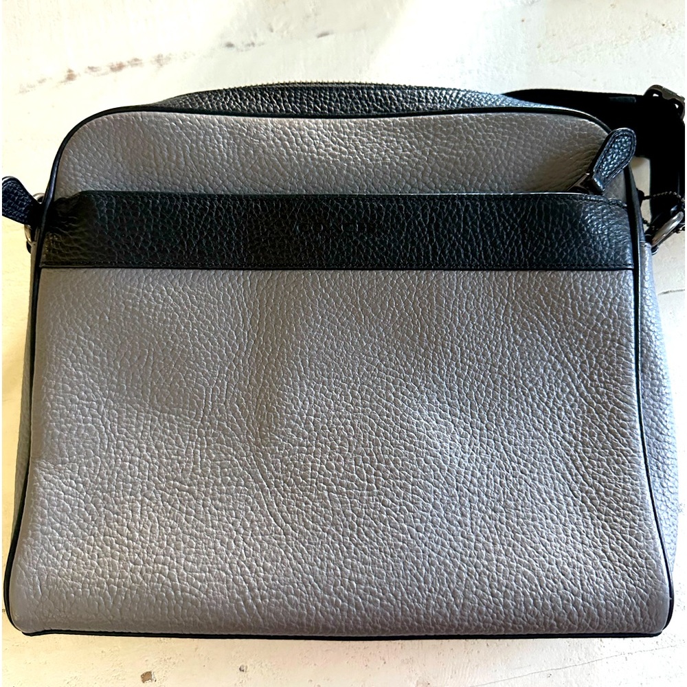 Coach Heather Gray & Black Unisex Pebbled Leather Messager Bag